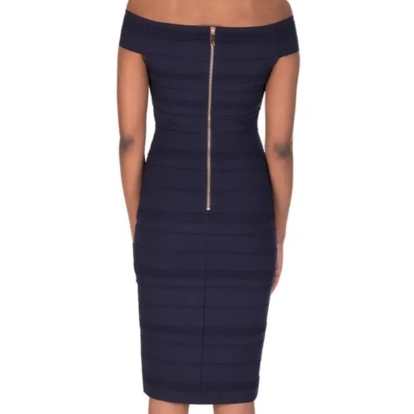 TED BAKER- Women’s Dark Blue Inan Textured Bardot Dress size O - Picture 3 of 12
